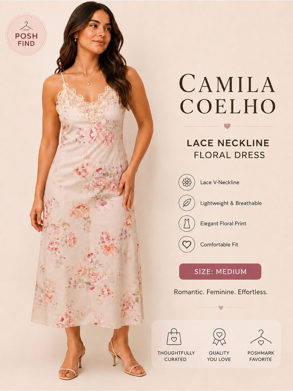 Camila Coelho Cream Maxi Dress with Pink Floral Print